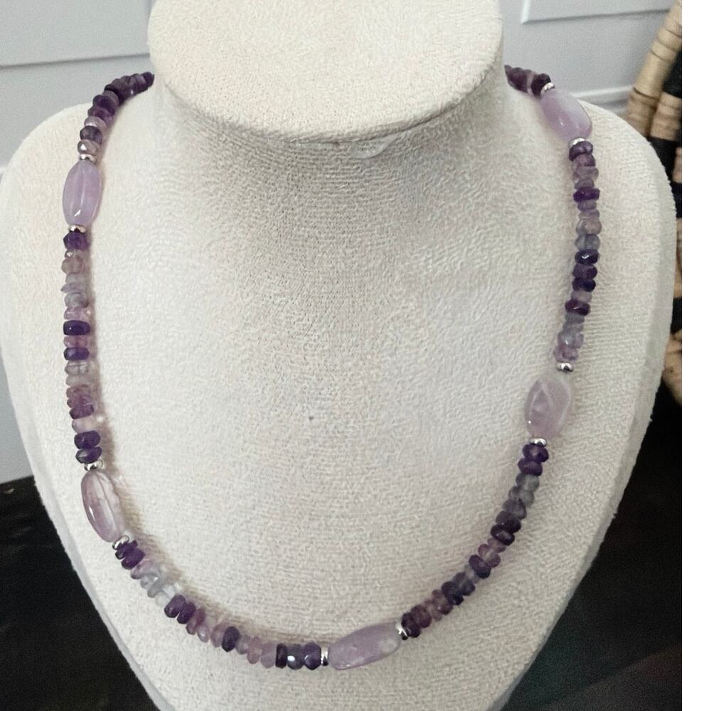 Second Bloom Studio Artisan Made Amethyst Fluorite Necklace 17.5" Purple